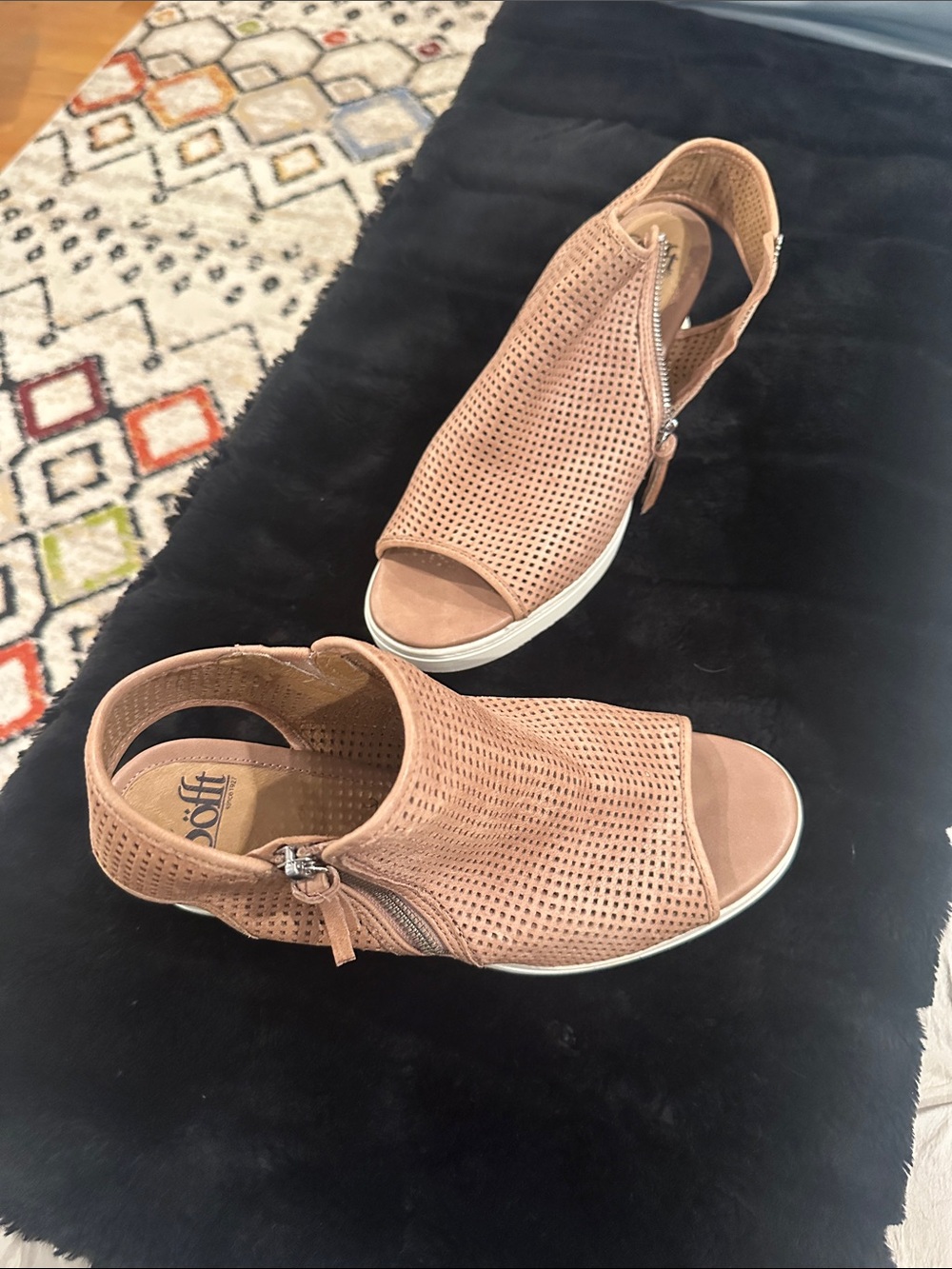 Sofft Perforated Open-Toe Wedge Sandals in Light Brown